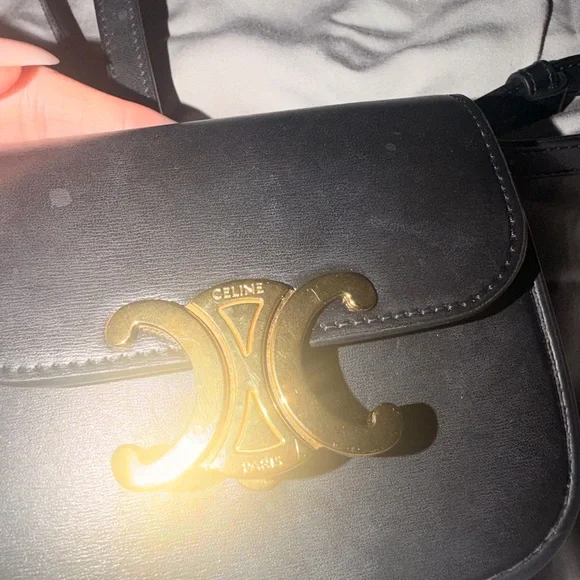 Celine Black Leather Crossbody with Gold Triomphe Hardware - Picture 9 of 12